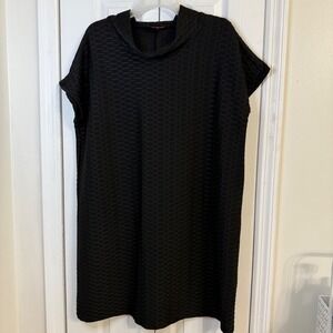 ISLE by‎ Melin Kazan Black Textured Cowl Neck Short Sleeve Dress XL